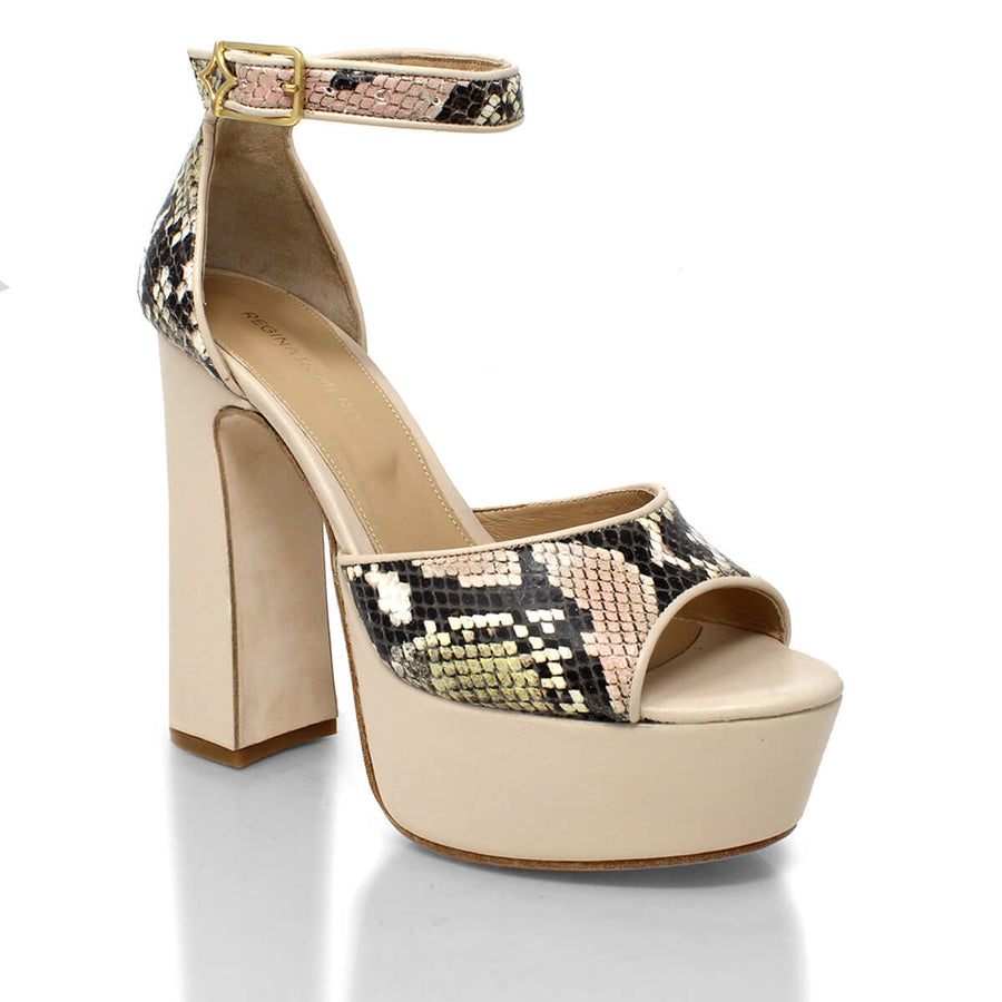 MARCE 135 - Beige Regina Romero Zapato Sandalia Plataforma Tacon Alto Para Dama en Piel