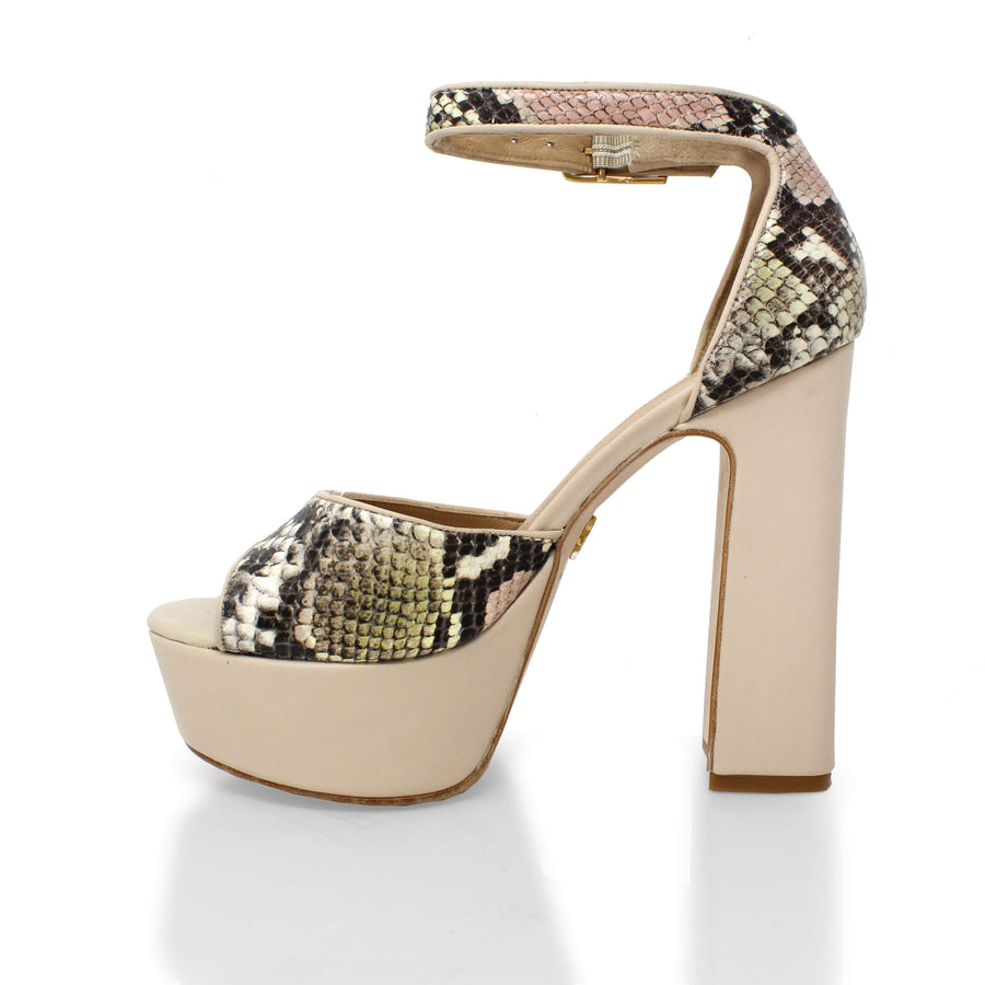 MARCE 135 - Beige Regina Romero Zapato Sandalia Plataforma Tacon Alto Para Dama en Piel