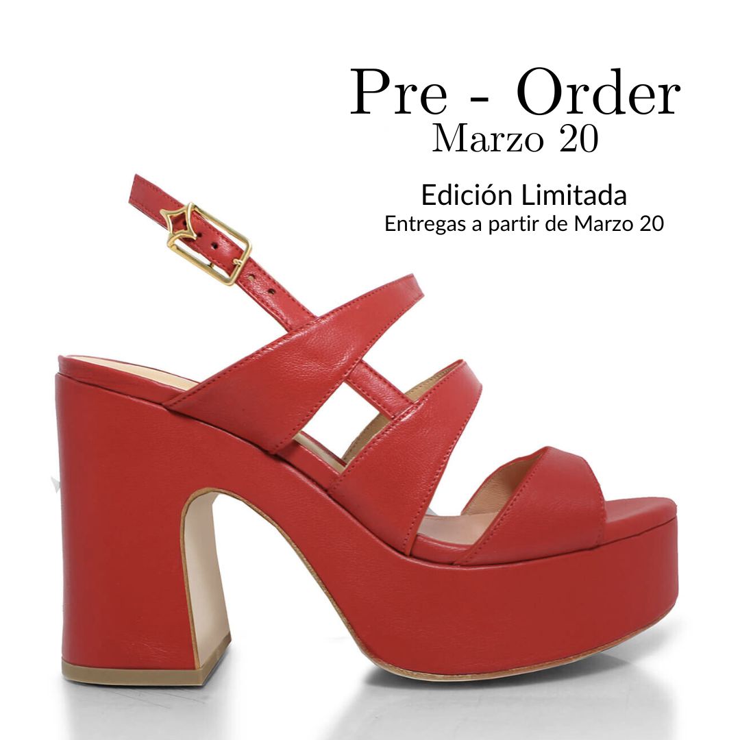 MARITE 105 - Rojo Regina Romero Zapato Sandalia Plataforma Tacon Alto Para Dama en Piel