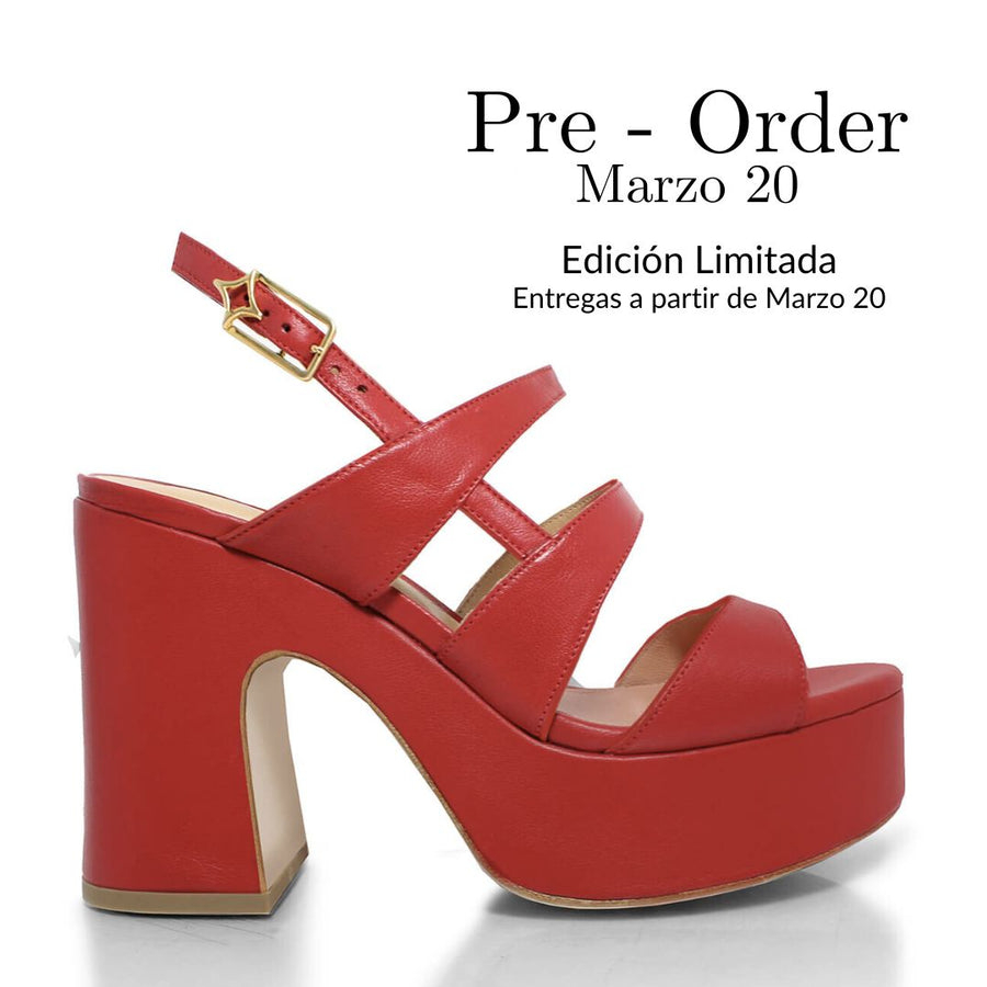 MARITE 105 - Rojo Regina Romero Zapato Sandalia Plataforma Tacon Alto Para Dama en Piel