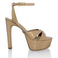 NINA 135 - Charol Beige Regina Romero Zapato Sandalia Plataforma Tacon Alto Para Dama en Piel