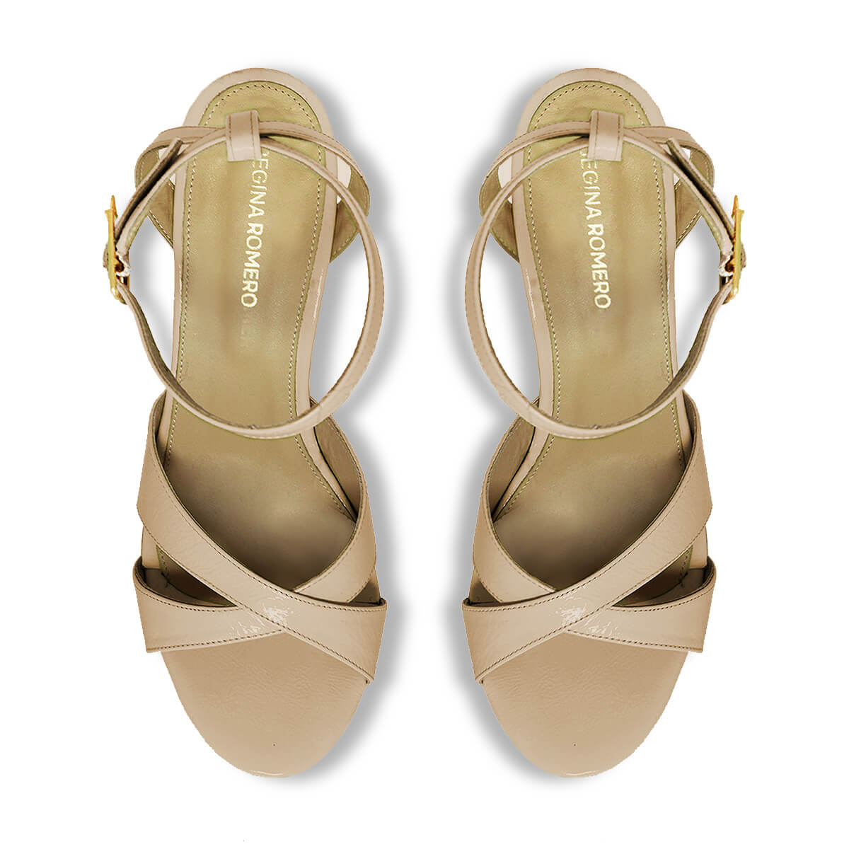 NINA 135 - Charol Beige Regina Romero Zapato Sandalia Plataforma Tacon Alto Para Dama en Piel