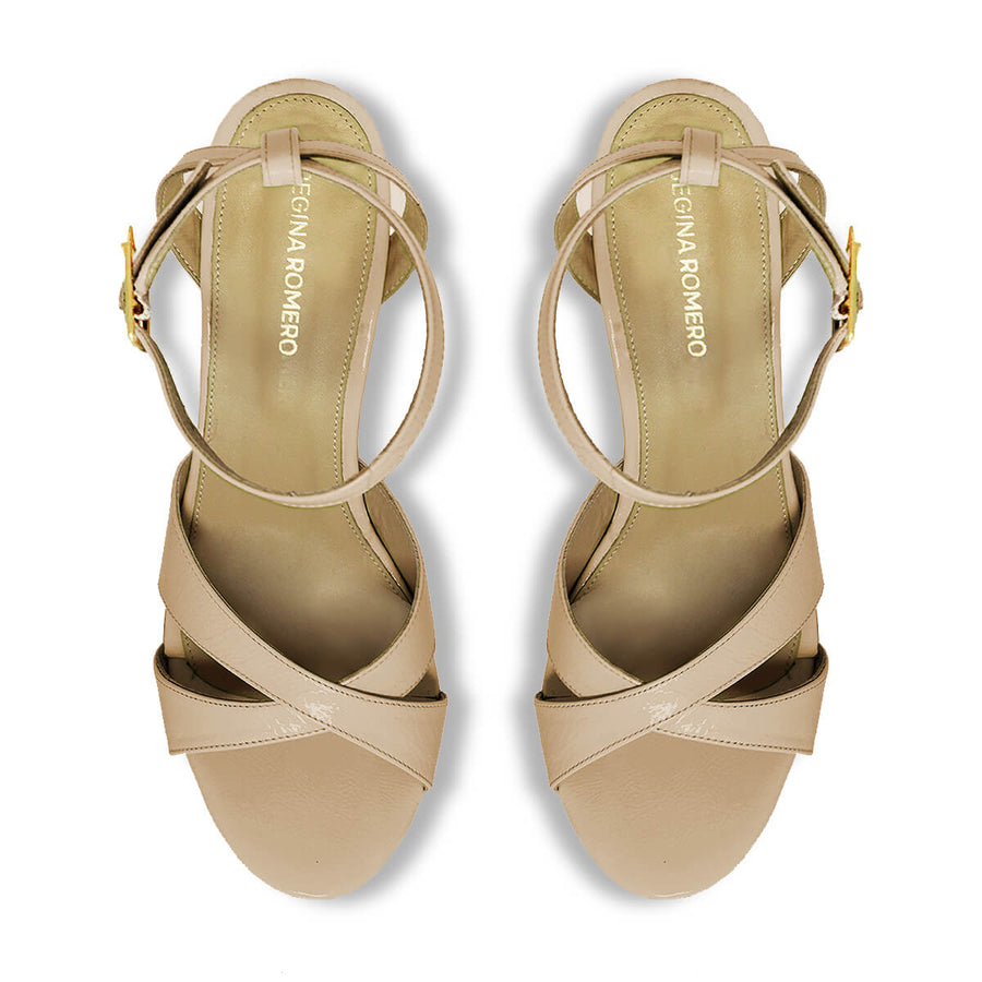 NINA 135 - Charol Beige Regina Romero Zapato Sandalia Plataforma Tacon Alto Para Dama en Piel