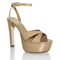 NINA 135 - Charol Beige Regina Romero Zapato Sandalia Plataforma Tacon Alto Para Dama en Piel