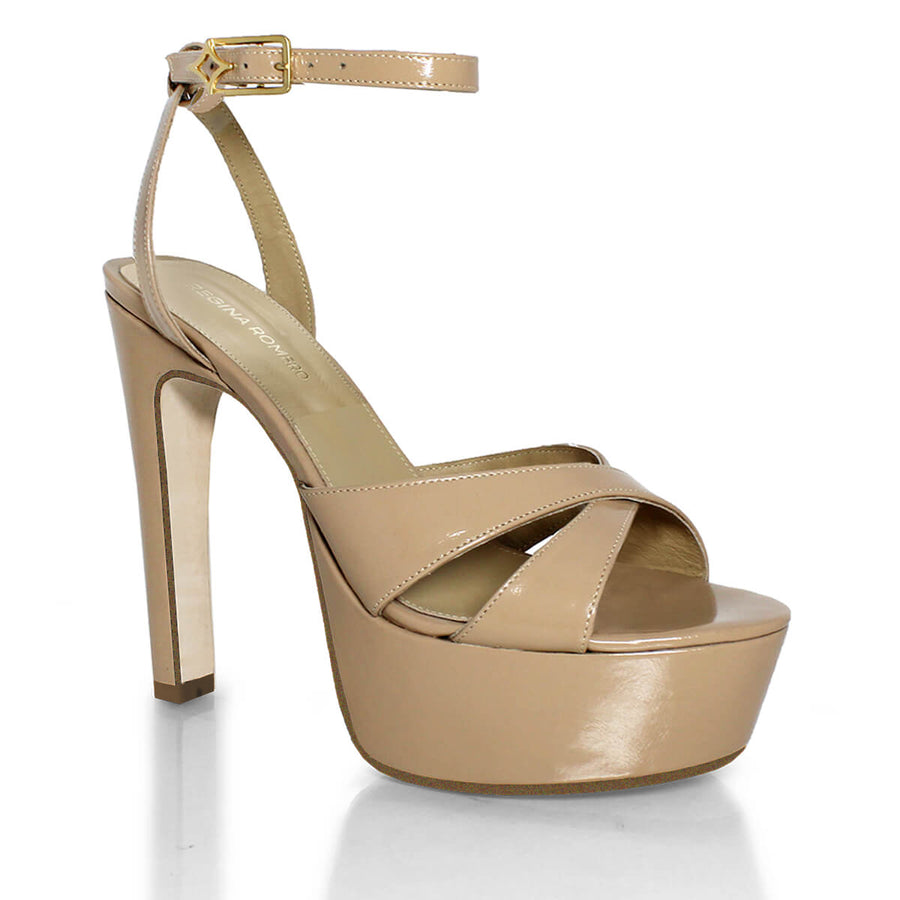NINA 135 - Charol Beige Regina Romero Zapato Sandalia Plataforma Tacon Alto Para Dama en Piel