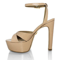 NINA 135 - Charol Beige Regina Romero Zapato Sandalia Plataforma Tacon Alto Para Dama en Piel