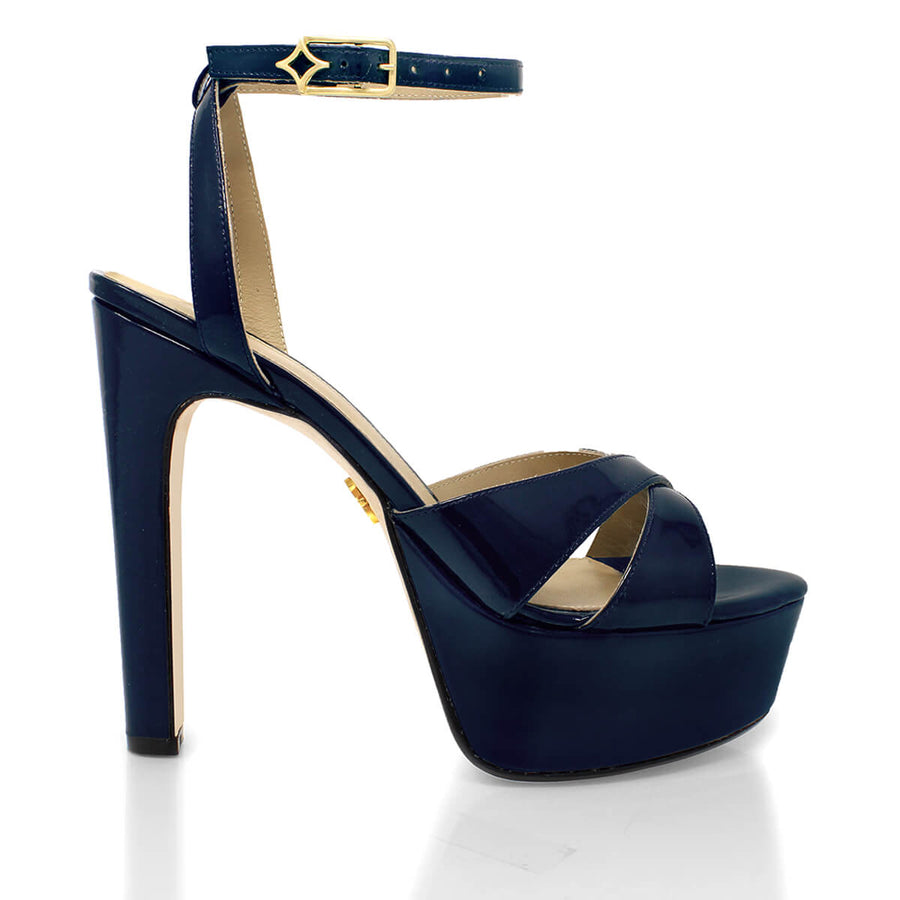 NINA 135 - Charol Marino Regina Romero Zapato Sandalia Plataforma Tacon Alto Para Dama en Piel