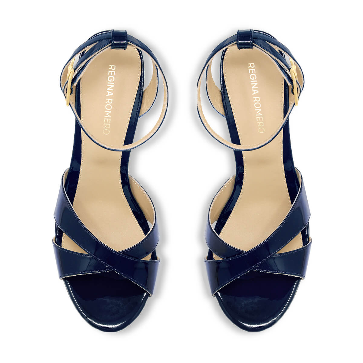NINA 135 - Charol Marino Regina Romero Zapato Sandalia Plataforma Tacon Alto Para Dama en Piel