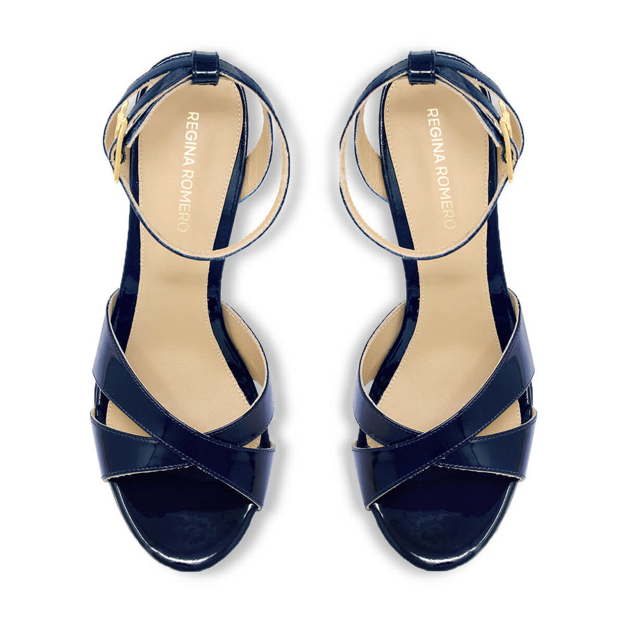 NINA 135 - Charol Marino Regina Romero Zapato Sandalia Plataforma Tacon Alto Para Dama en Piel