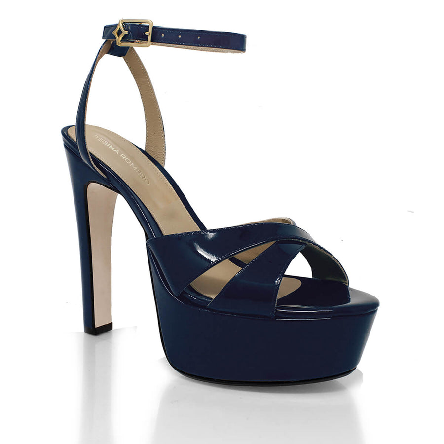 NINA 135 - Charol Marino Regina Romero Zapato Sandalia Plataforma Tacon Alto Para Dama en Piel