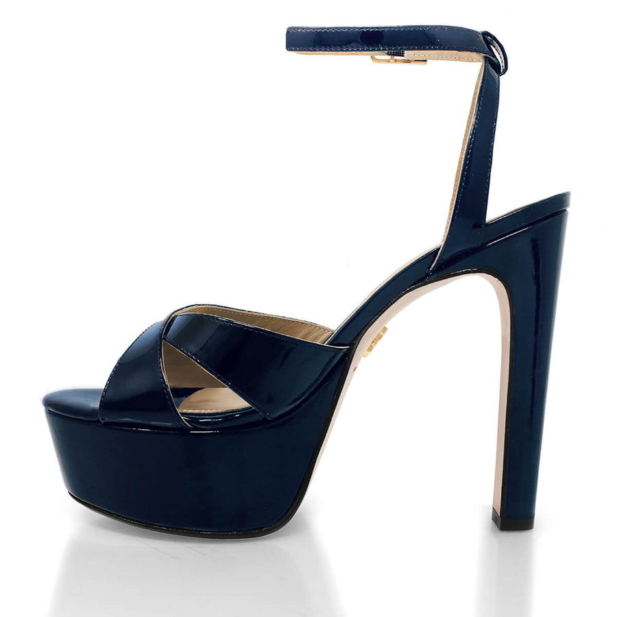 NINA 135 - Charol Marino Regina Romero Zapato Sandalia Plataforma Tacon Alto Para Dama en Piel