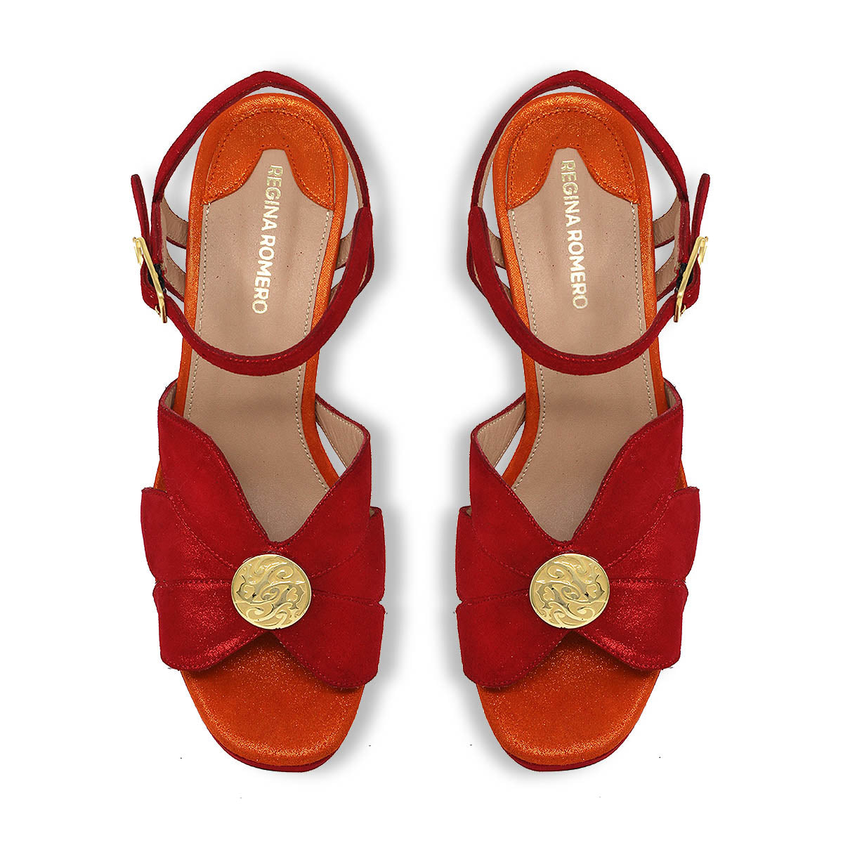 PIXIE 95 - Rojo y Naranja Regina Romero Zapato Sandalia Plataforma Tacon Alto Para Dama en Piel