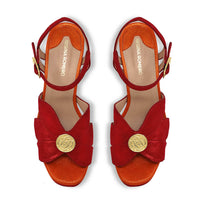 PIXIE 95 - Rojo y Naranja Regina Romero Zapato Sandalia Plataforma Tacon Alto Para Dama en Piel