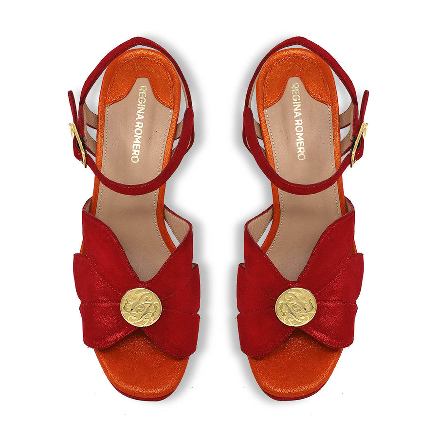 PIXIE 95 - Rojo y Naranja Regina Romero Zapato Sandalia Plataforma Tacon Alto Para Dama en Piel