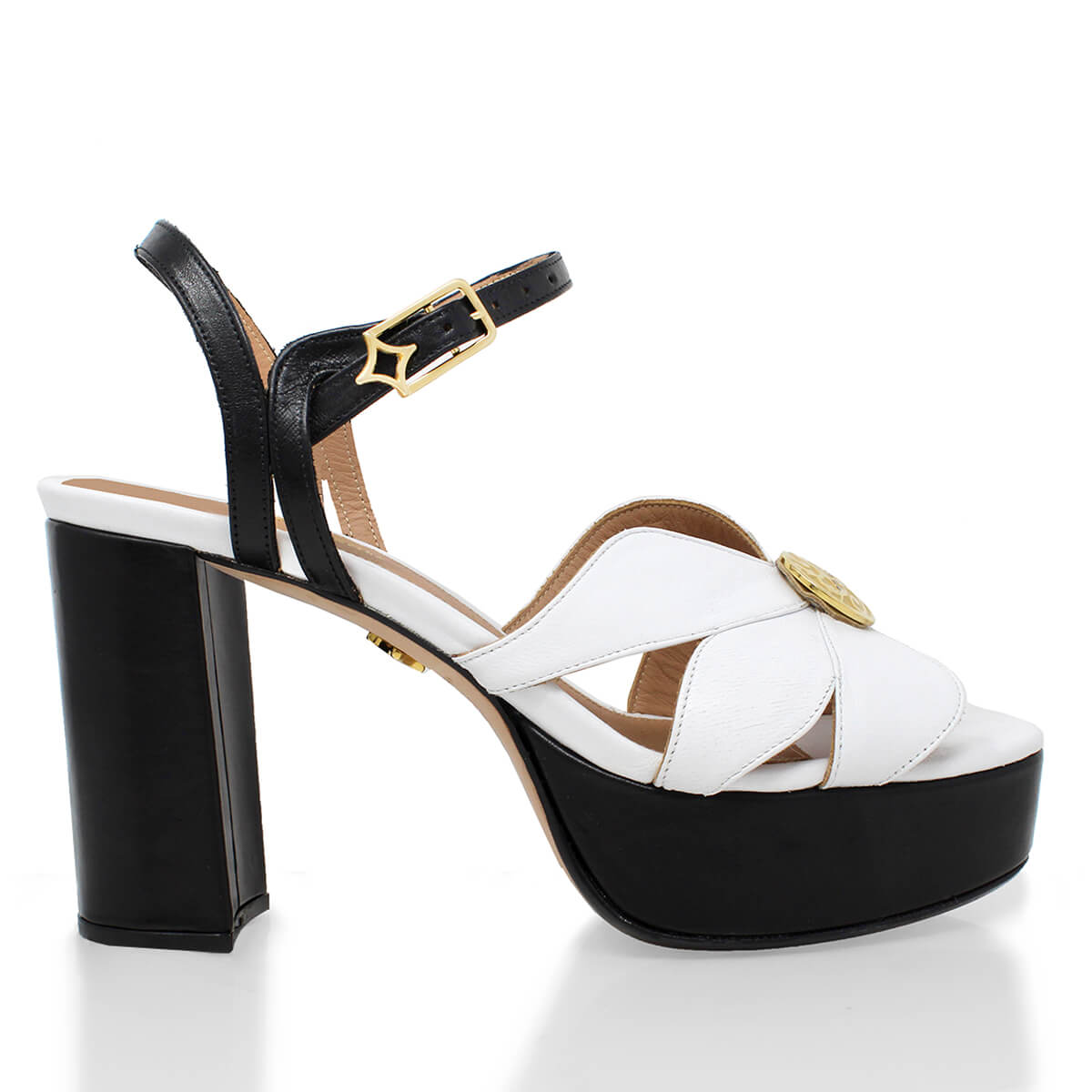 PIXIE 95 - Negro y Blanco Regina Romero Zapato Sandalia Plataforma Tacon Alto Para Dama en Piel