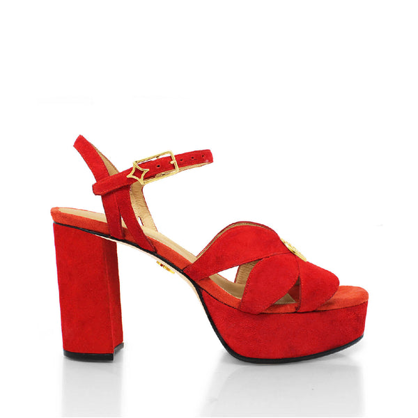 Sandalias Pixie 95 Regina Romero en piel color rojo y naranja, tacon alto