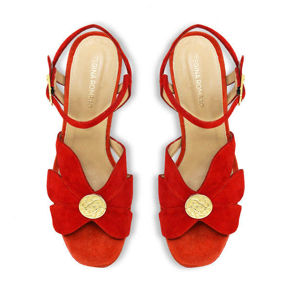 Sandalias Pixie 95 Regina Romero en piel color rojo y naranja, tacon alto
