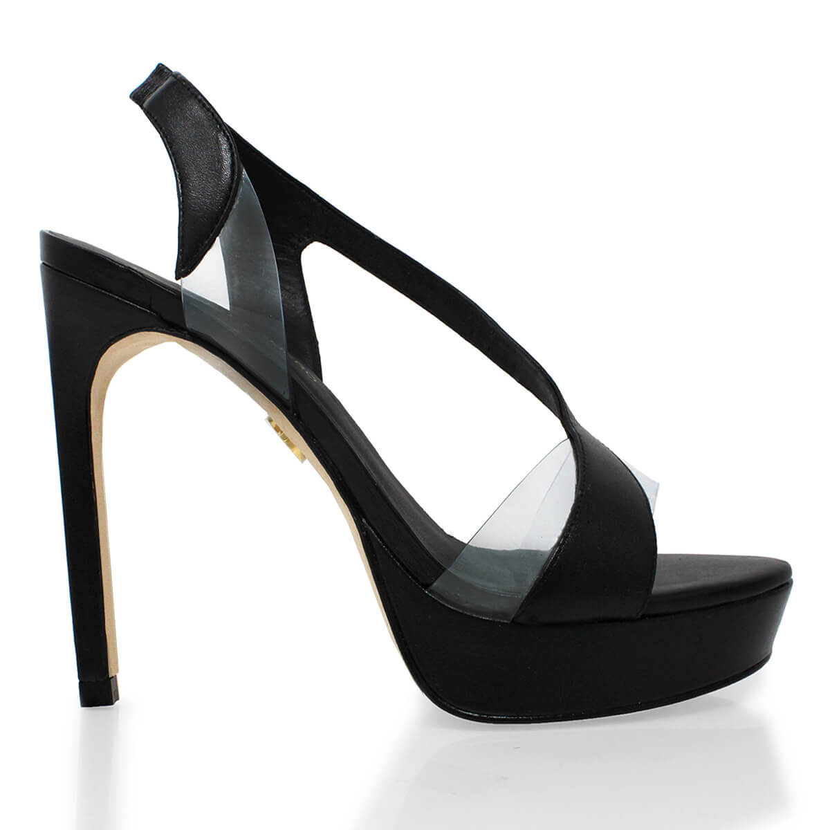 RENE 125 - Black Regina Romero High Heel Platform Sandal Shoe for Women in Leather