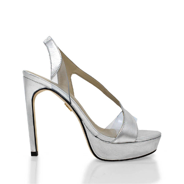 Sandalias Rene 125 Regina Romero en piel color plata, tacon muy alto