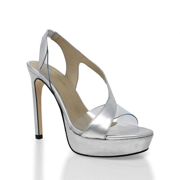Sandalias Rene 125 Regina Romero en piel color plata, tacon muy alto