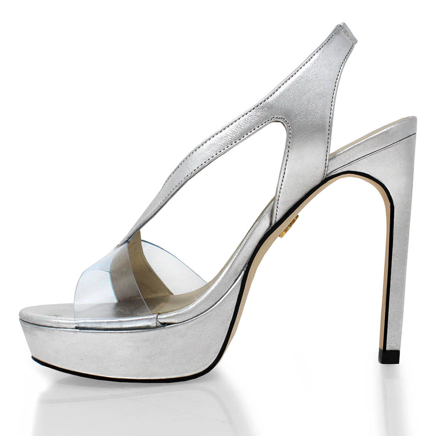 RENE 125 - Plata Regina Romero Zapato Sandalia Plataforma Tacon Alto Para Dama en Piel
