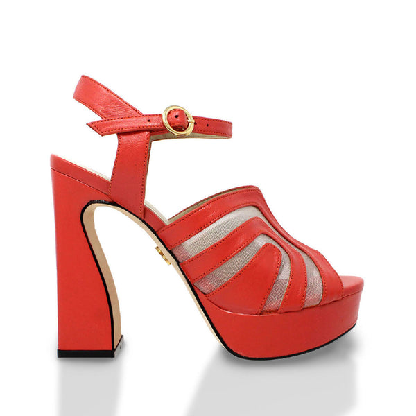 Sandalias Robin 125 Regina Romero en piel color coral, tacon muy alto