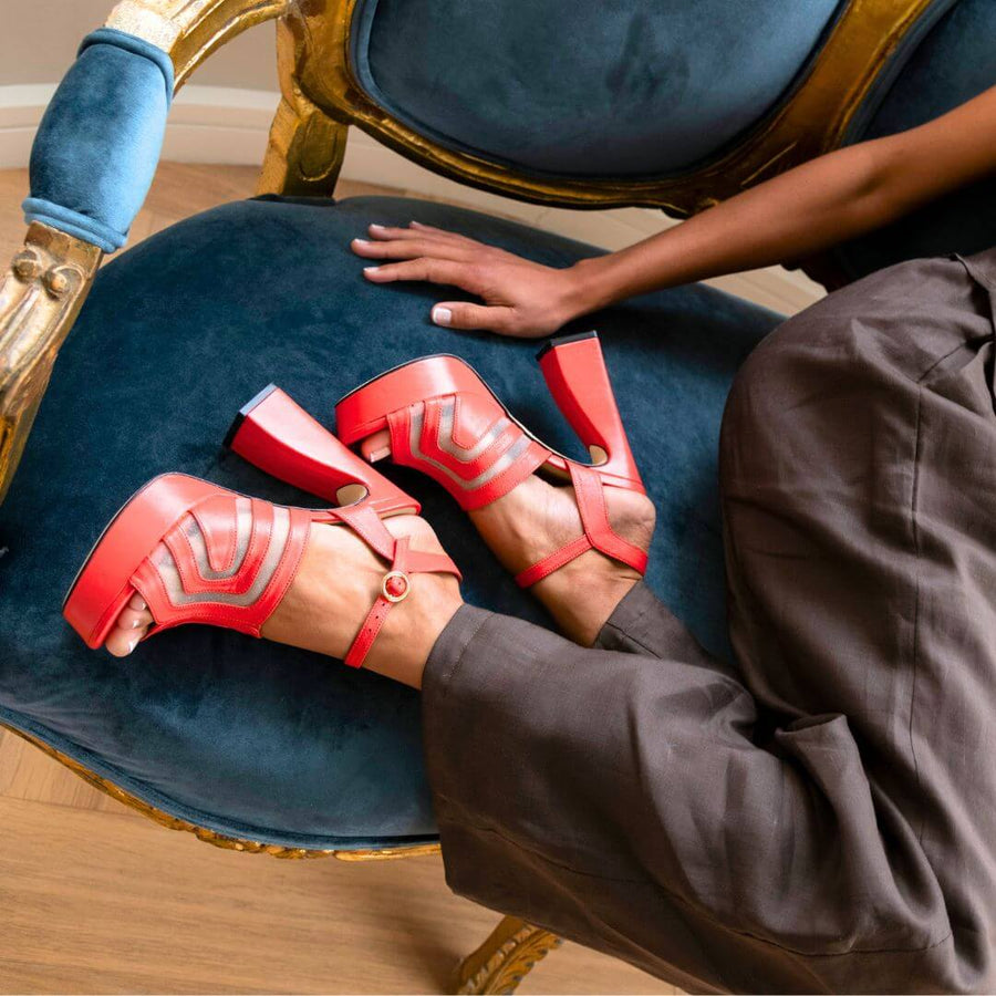 ROBIN 125 - Coral Regina Romero High Heel Platform Sandal Shoe for Women in Leather