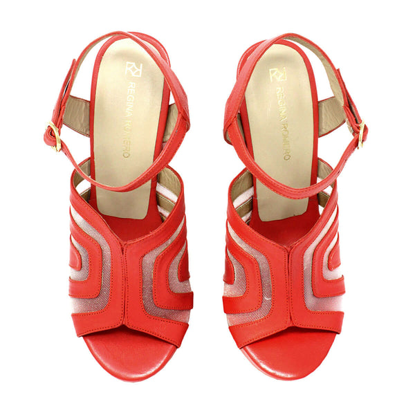 Sandalias Robin 125 Regina Romero en piel color coral, tacon muy alto