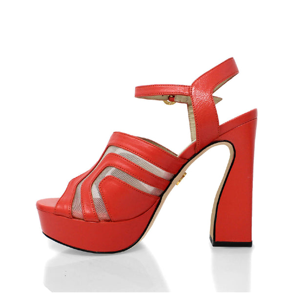 Sandalias Robin 125 Regina Romero en piel color coral, tacon muy alto