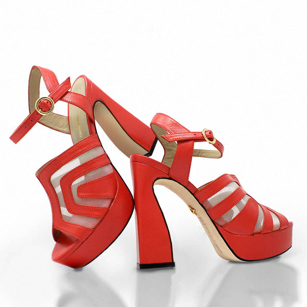 Sandalias Robin 125 Regina Romero en piel color coral, tacon muy alto