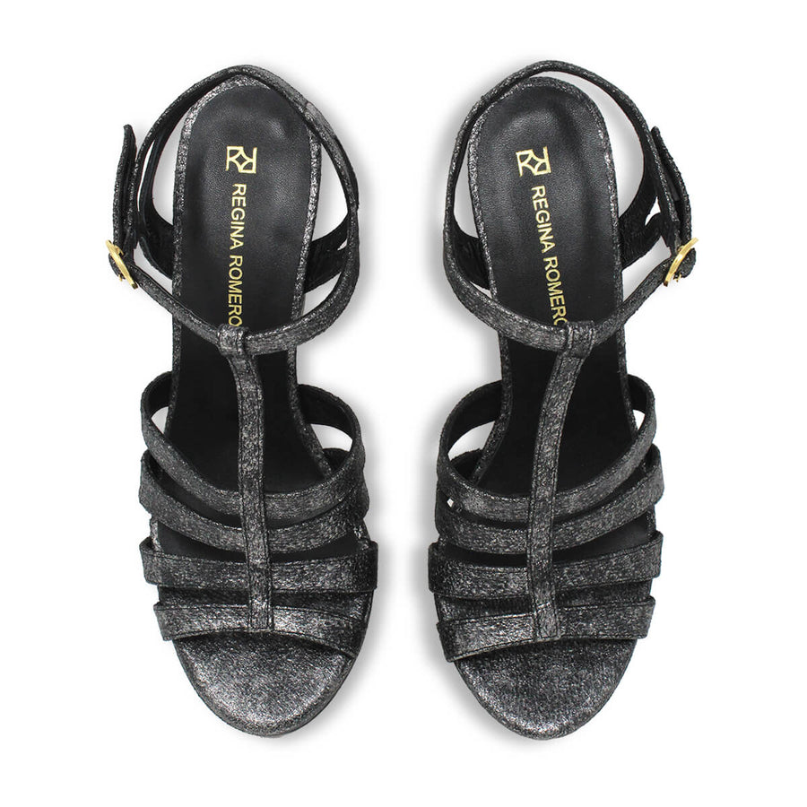 ROMI 135 - Plomo Regina Romero Zapato Sandalia Plataforma Tacon Alto Para Dama en Piel