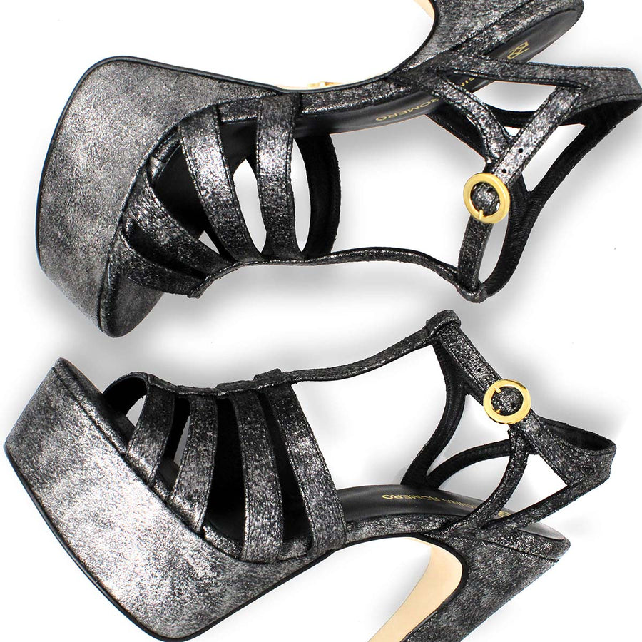 ROMI 135 - Plomo Regina Romero Zapato Sandalia Plataforma Tacon Alto Para Dama en Piel
