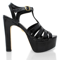 ROMI 135 - Black Patent Leather Regina Romero High Heel Platform Sandal Shoe for Women in Leather