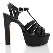 ROMI 135 - Black Patent Leather Regina Romero High Heel Platform Sandal Shoe for Women in Leather