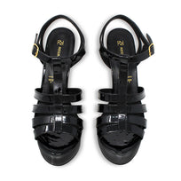 ROMI 135 - Black Patent Leather Regina Romero High Heel Platform Sandal Shoe for Women in Leather