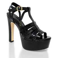 ROMI 135 - Black Patent Leather Regina Romero High Heel Platform Sandal Shoe for Women in Leather