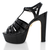ROMI 135 - Black Patent Leather Regina Romero High Heel Platform Sandal Shoe for Women in Leather