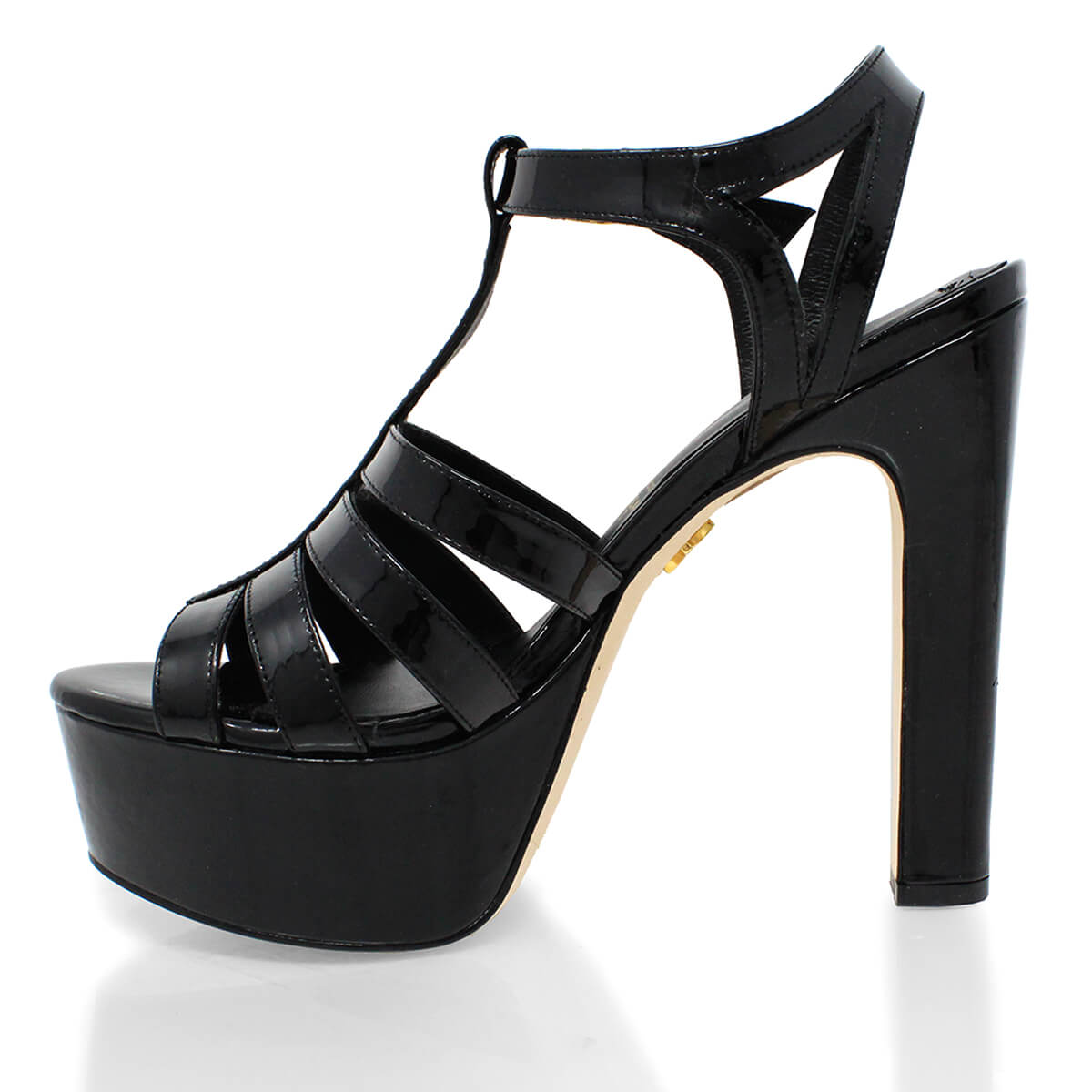 ROMI 135 - Black Patent Leather Regina Romero High Heel Platform Sandal Shoe for Women in Leather