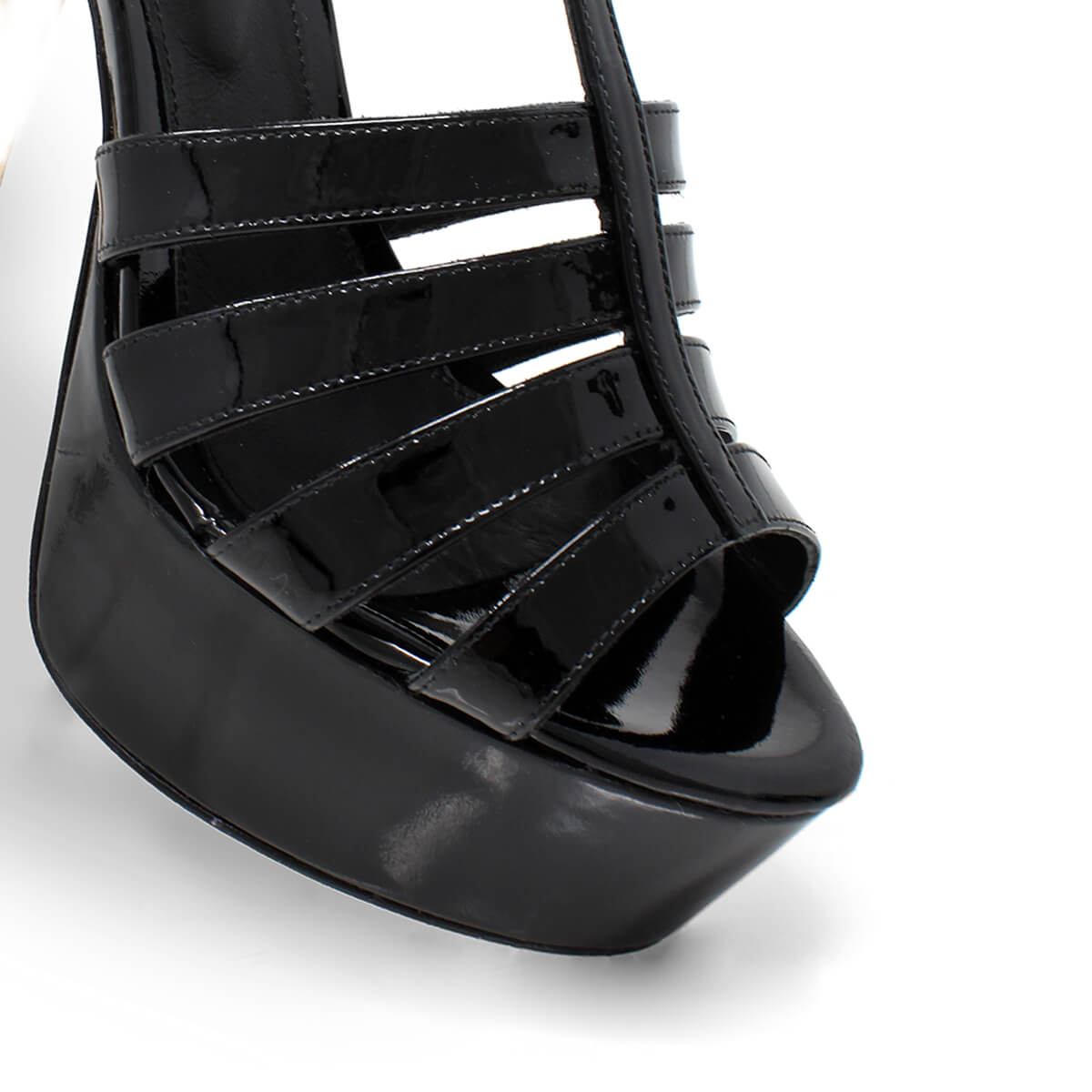 ROMI 135 - Black Patent Leather Regina Romero High Heel Platform Sandal Shoe for Women in Leather