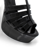 ROMI 135 - Black Patent Leather Regina Romero High Heel Platform Sandal Shoe for Women in Leather