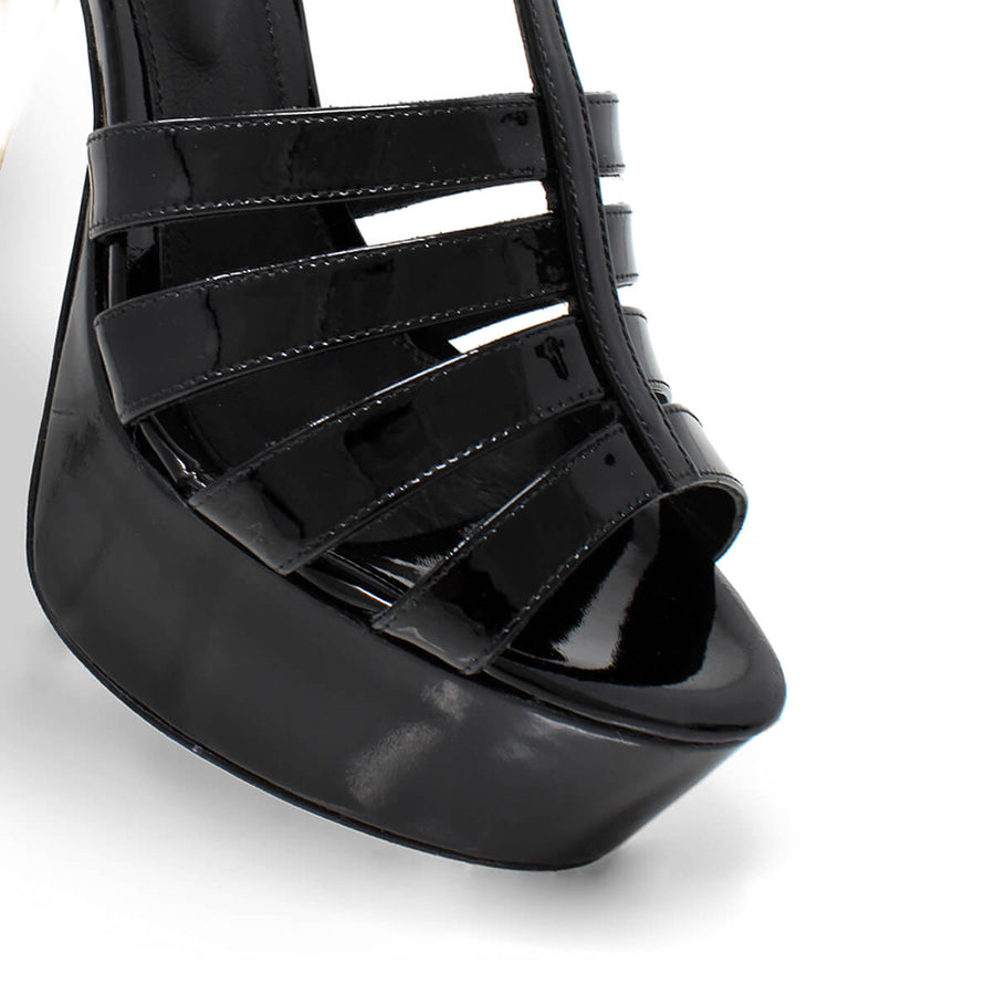 ROMI 135 - Black Patent Leather Regina Romero High Heel Platform Sandal Shoe for Women in Leather