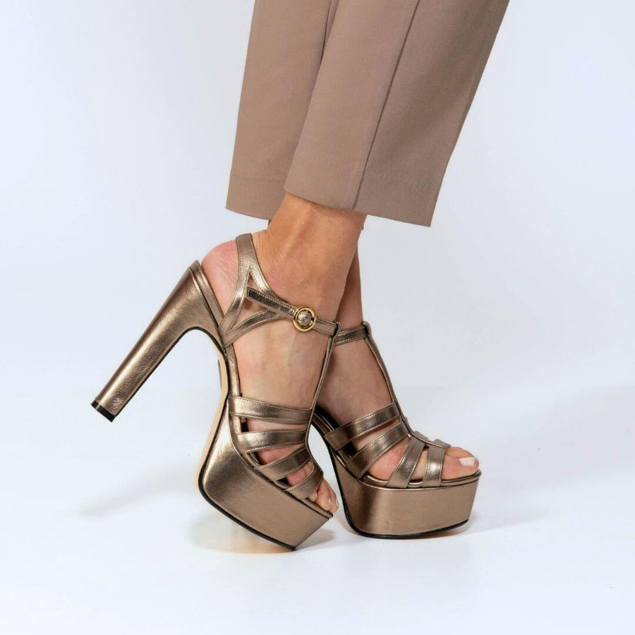 ROMI 135 - Seda Regina Romero High Heel Platform Sandal Shoe for Women in Leather