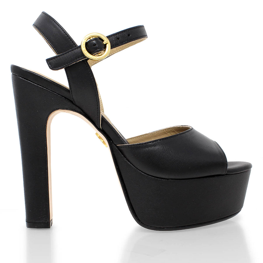 SABRINA 135 - Black Regina Romero High Heel Platform Sandal Shoe for Women in Leather