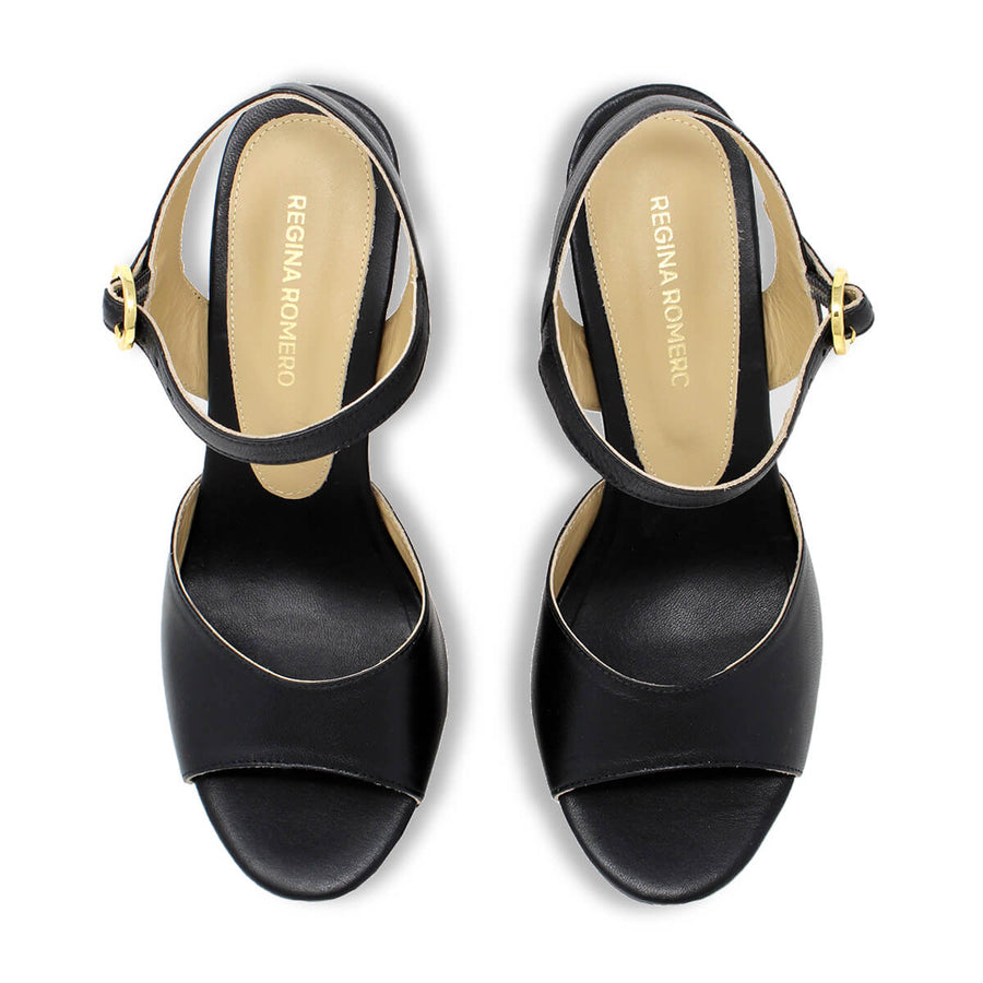 SABRINA 135 - Black Regina Romero High Heel Platform Sandal Shoe for Women in Leather