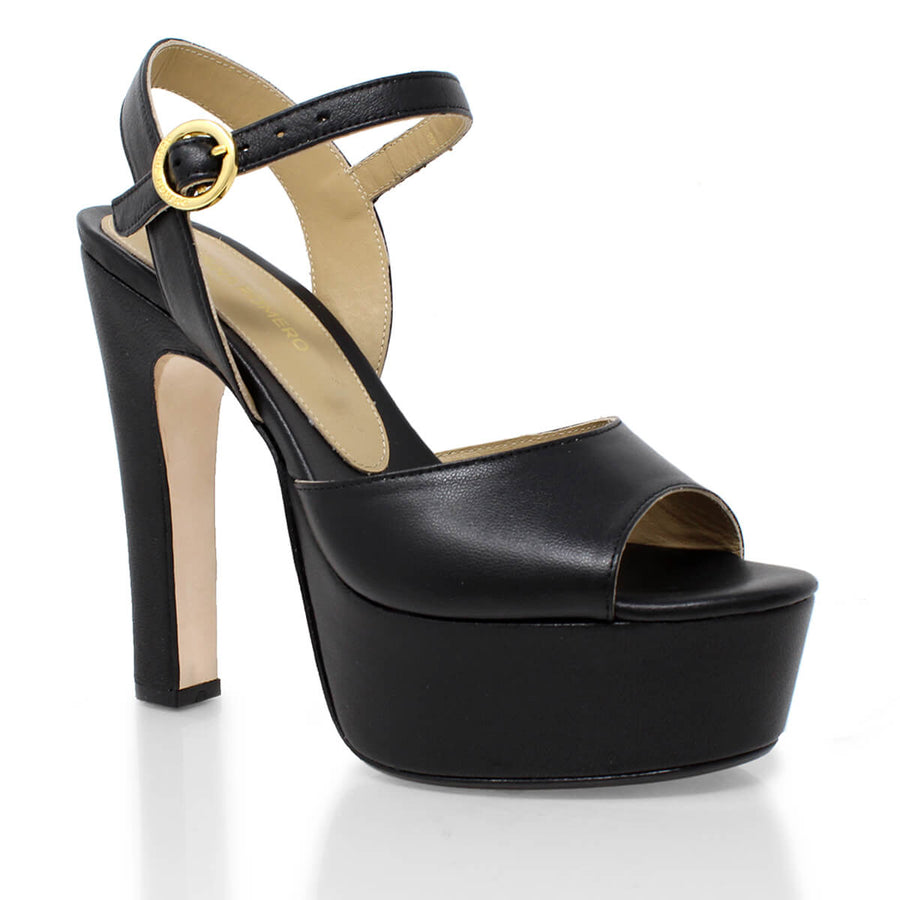 SABRINA 135 - Black Regina Romero High Heel Platform Sandal Shoe for Women in Leather