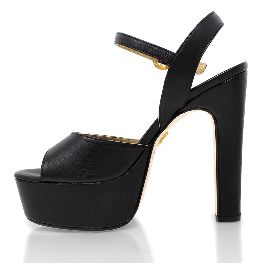 SABRINA 135 - Black Regina Romero High Heel Platform Sandal Shoe for Women in Leather