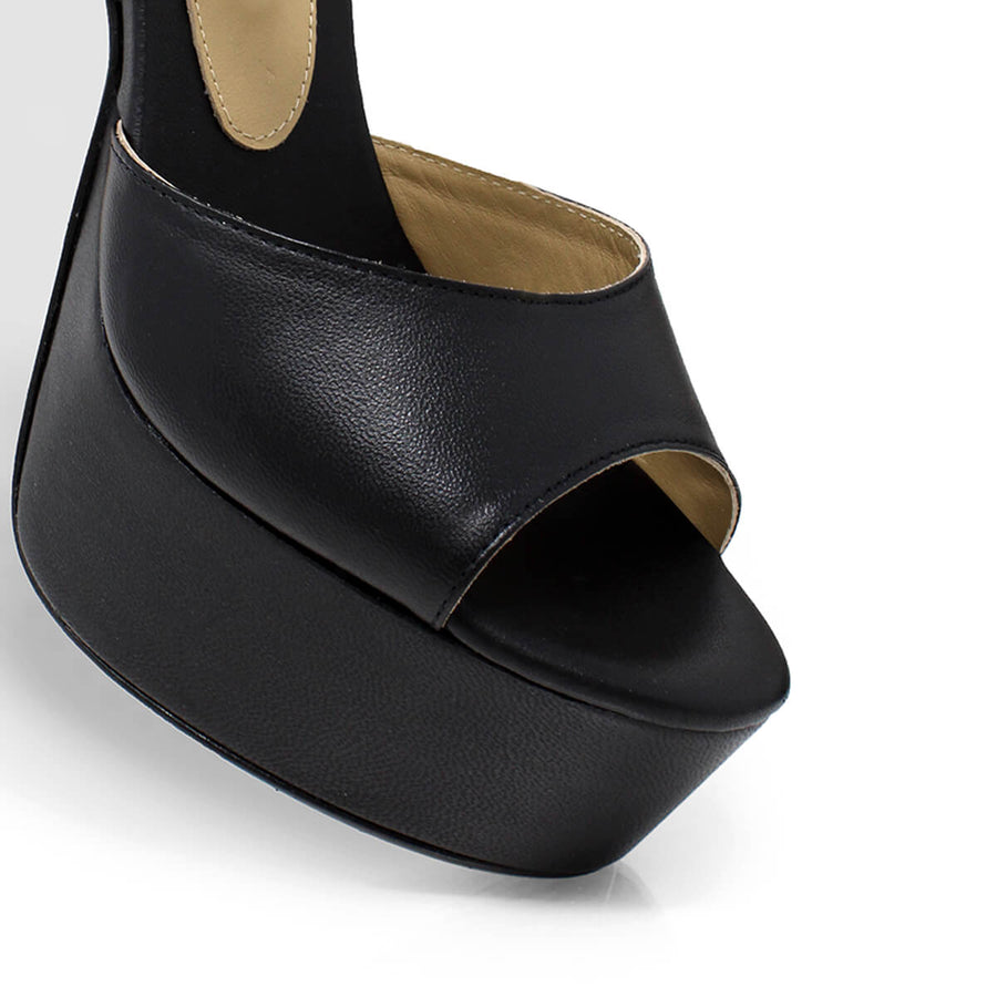 SABRINA 135 - Black Regina Romero High Heel Platform Sandal Shoe for Women in Leather