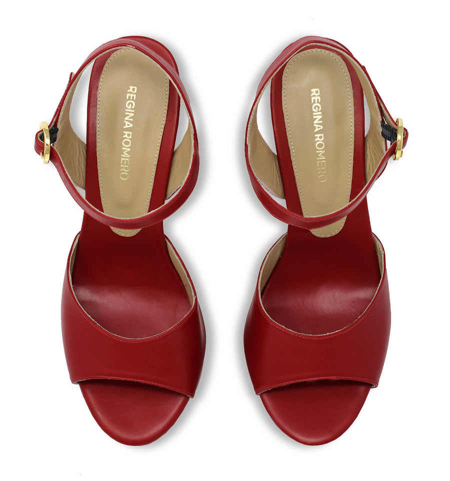 SABRINA 135 - Red Regina Romero High Heel Platform Sandal Shoe for Women in Leather