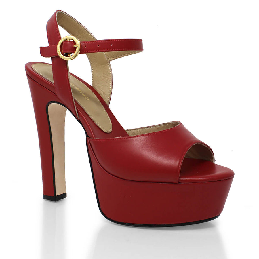 SABRINA 135 - Red Regina Romero High Heel Platform Sandal Shoe for Women in Leather