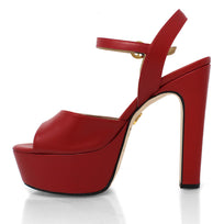 SABRINA 135 - Red Regina Romero High Heel Platform Sandal Shoe for Women in Leather